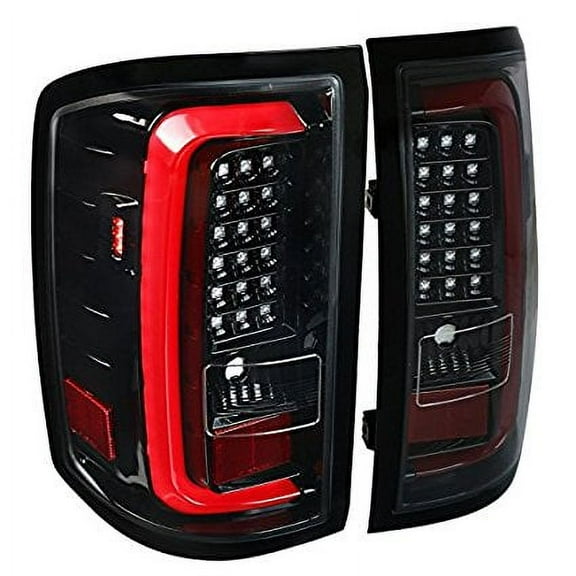 LED Light Bar Rear Tail Lights Brake Lamp Glossy Black Housing Clear Lens Made For And Compatible With 2014 - 2018 GMC Sierra 1500 2500 3500 HD 14 15 16 17