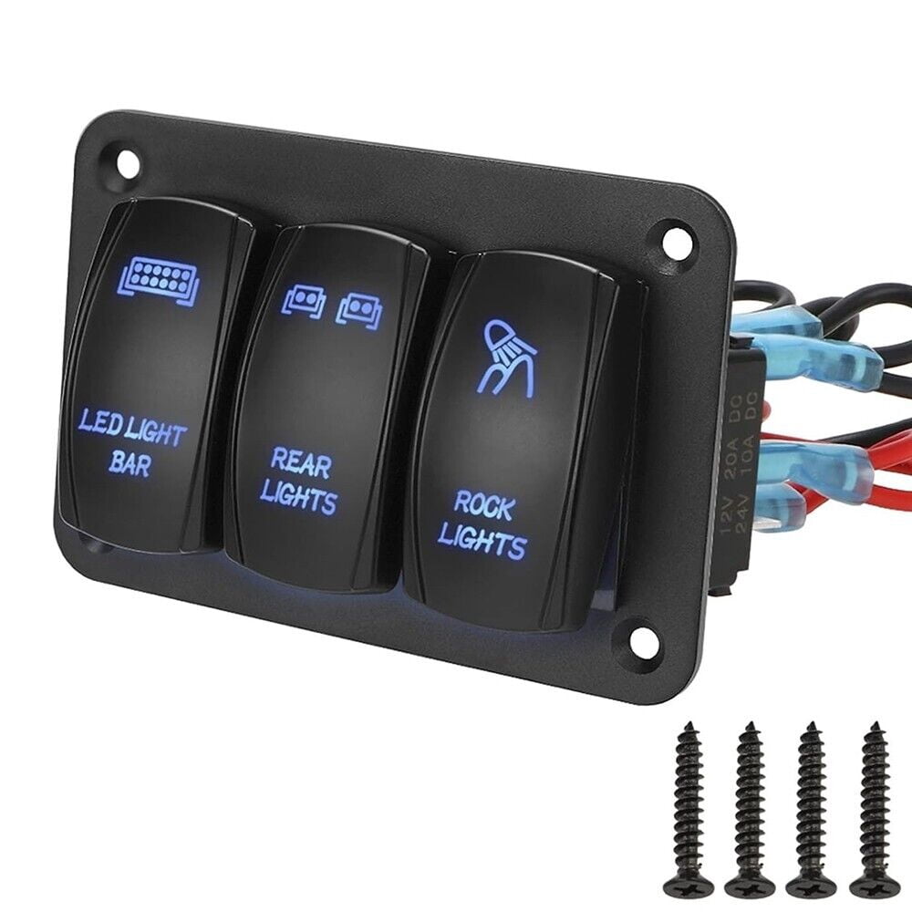Panel Light Rocker Switch LED Light Bar Switch Panel 3 Gang Rocker Switch Panel 12V Toggle Switch ...