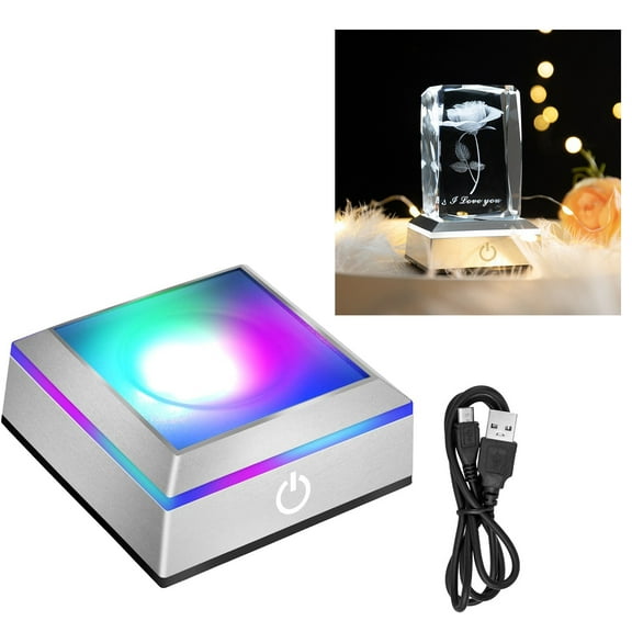 LED Light Base for 3D Crystal Glass Art, 6 Colors Square Display Stand Plate Flat Spherical Recess Show Crystal Ball Stand with Touch Switch, LED Display Base for Valentine's Day Decor, Rectangular