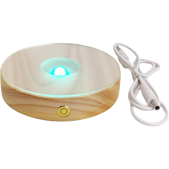 LED Light Base, 4 Inch Lighted Base for Glass Art 7 Colors Dimmable LED Light Wood Lamp Bases for 3D Crystal Glass Aroma Stone Art(XX)
