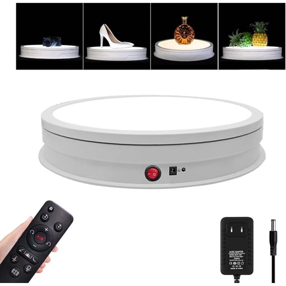 LED Light Base Non-Slip Rotating Display Stand , 110Lbs Load,360 Photography Turntable for Products Shows, Glass Crystal Artwork, Jewelry,Remote control(16.5inch / 6Color LED Light/White/Wired)