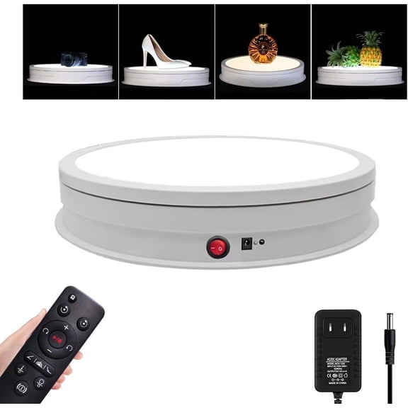 LED Light Base Non-Slip Rotating Display Stand , 110Lbs Load,360 Photography Turntable for Products Shows, Glass Crystal Artwork, Jewelry,Remote control(16.5inch / 6Color LED Light/White/Wired)