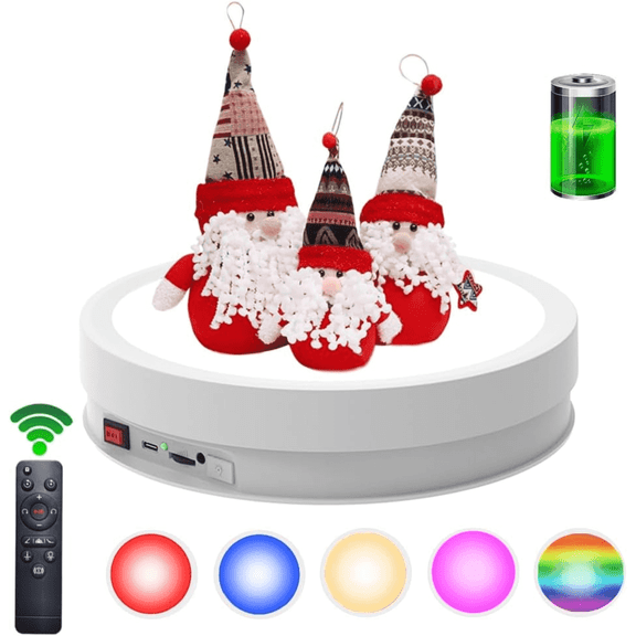 Variety Colors LED Light Base Non-Slip Rotating Display Stand , 66lbs Load, 360 Degree Photography Turntable forProducts Shows, Glass Crystal Artwork, Jewelry，Remote Control (12.6inch / 6Color LED Li