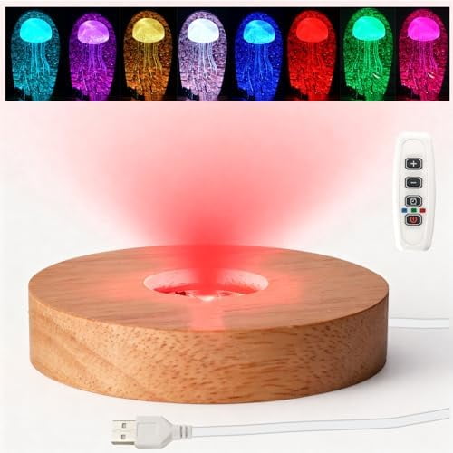 LED Light Base with Timer for Crystal Art Display,Multi-Color Lighting,4 Inch (Wood)