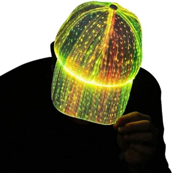 LED Light Up Baseball Cap - USB Rechargeable Fiber Optic Hat with 7 Colors & 5 Modes - Glowing Party Hat for Men Women - Adjustable Unisex Lighted Cap for Raves, Concerts & Holidays