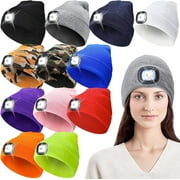 VORKOI LED Light Beanie Hat USB Rechargeable 4 LED Headlamp Hat Unisex Winter Knitted Hat Cap for Running