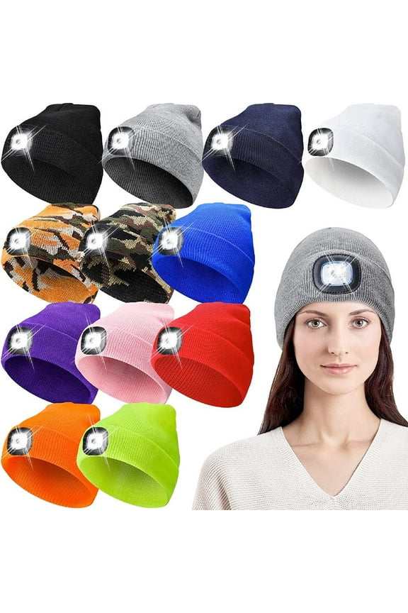 LED Light Beanie Hat USB Rechargeable 4 LED Headlamp Hat Unisex Winter Knitted Hat Cap for Running