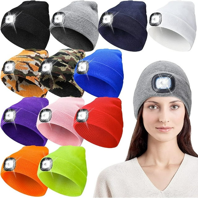 LED Light Beanie Hat USB Rechargeable 4 LED Headlamp Hat Unisex Winter Knitted Hat Cap for Running