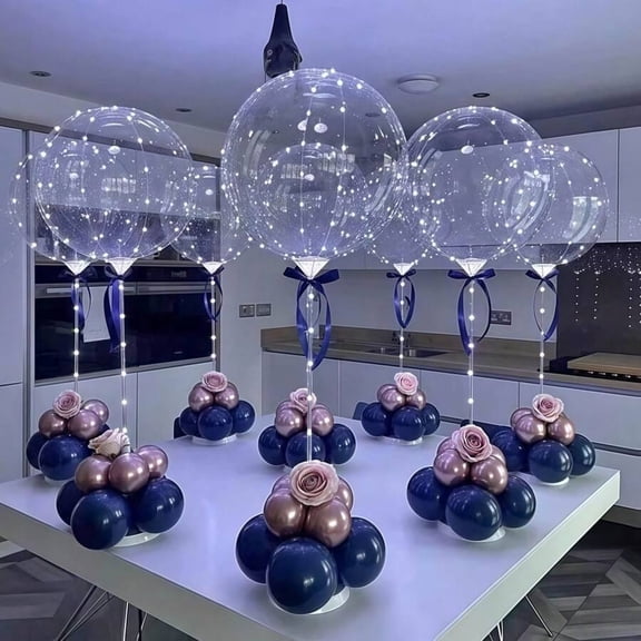 LED Light Up Bobo Balloons, 24 Inch Clear Glow Bubble Balloons with String Lights for Valentine's Day, Halloween, Christmas, Wedding & Birthday Party Decorations