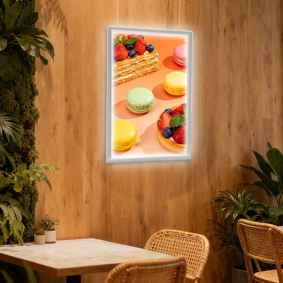 LED Light Box 18 x 24 Inch Silver Frame Wall Mounted LED Sign with Soft Even Lighting 2000 Lumen High CRI 110V for Advertising Display Home Theater