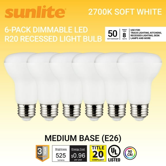 LED Light Bulb 8 Watts 90 CRI R20 Soft White 6pc