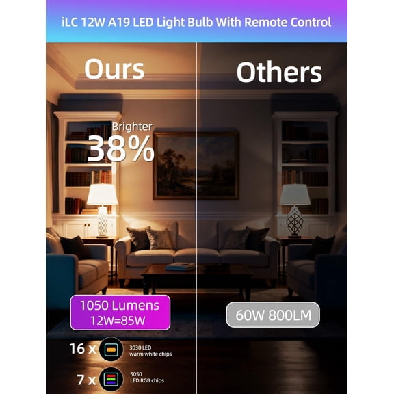 LED Light Bulb 85W Equivalent, Color Changing Light Bulbs 2700K Warm White, Remote Control RGB 6 Modes, Timing, Sync, Dimmable E26 Screw Base (2 Pack)