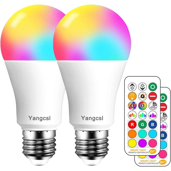 LED Light Bulb 85W Equivalent, RGB Color Changing Light Bulb, 6 Moods - Memory - Sync - Dimmable, A19 E26 Screw Base, Timing Remote Control Included (Pack of 2)