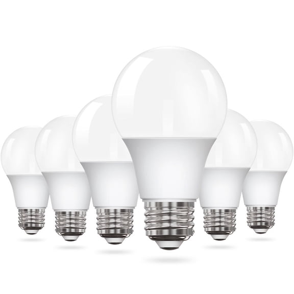 YULINKCO LED Light Bulbs A19 Daylight 5000K, 60 Watt Equivalent, Efficient 10W, E26 Standard Base, Flicker Free LED Bulbs 6pk for Bedroom, Living Room
