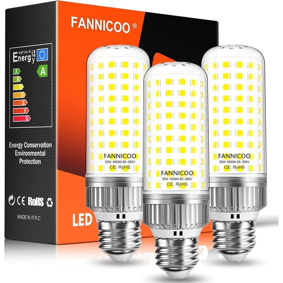 LED Light Bulbs 250W Equivalent Led Bulbs 3750LM 6500K Cool Daylight White 30W E26/E27 Base Ceiling Fan LED Corn Light Bulb for Garage Backyard Warehouse Basement Yard Indoor Outdoor(3 Pack)