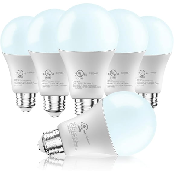 LED Light Bulbs, A19 5000K Daylight Light Bulbs 100 Watt Equivalent, 1500LM Bright White Light Bulbs, E26 Standard Base, Non-Dimmable, 15 Watt Lightbulbs for Home Office, 6 Pack