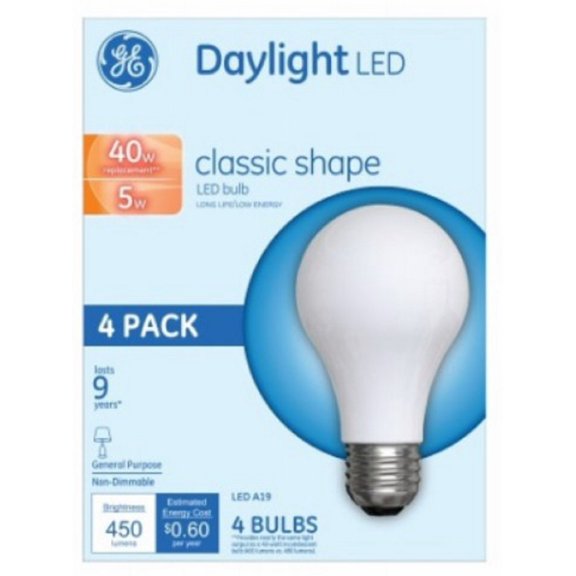 LED Light Bulbs, A19, Daylight, 5-Watt, 4-Pack (Pack of 2)
