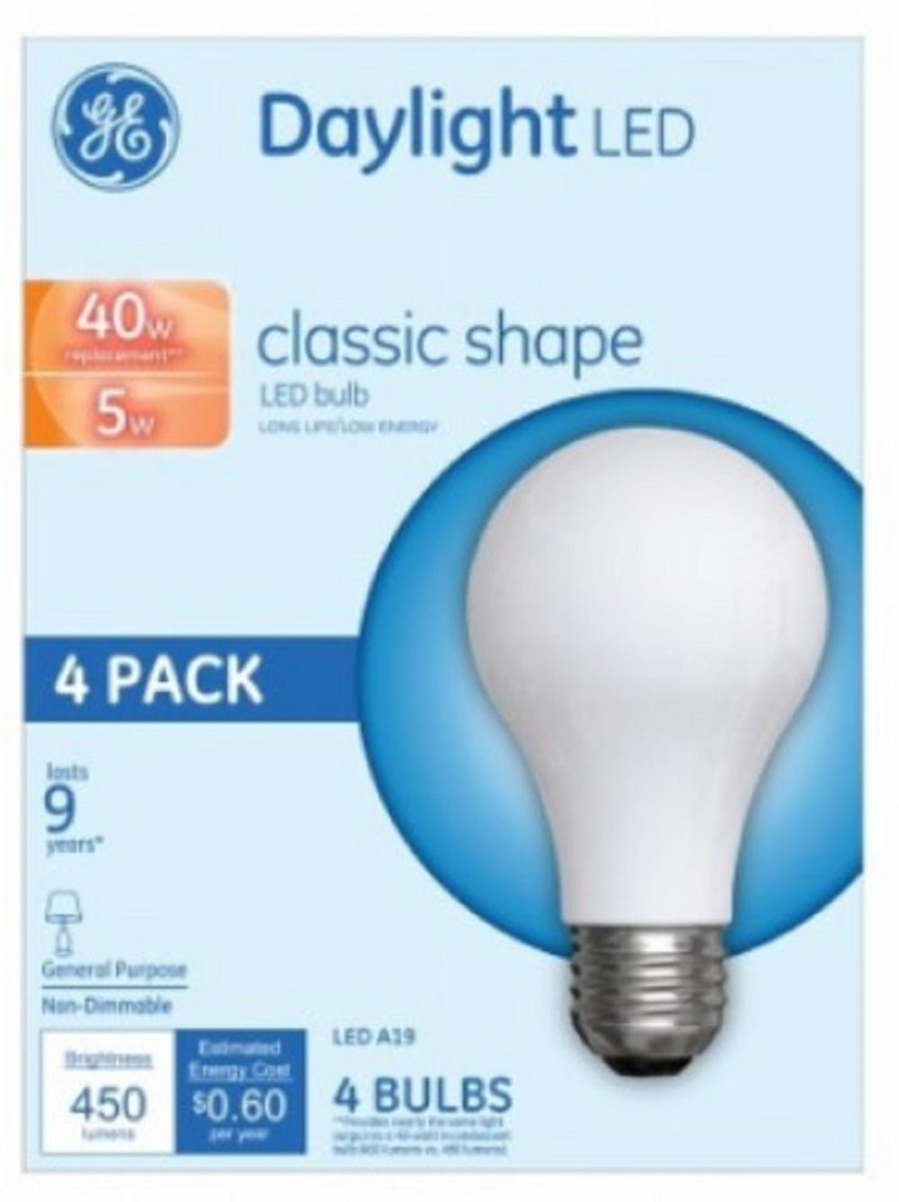 LED Light Bulbs, A19, Daylight, 5-Watt, 4-Pack (Pack of 8)