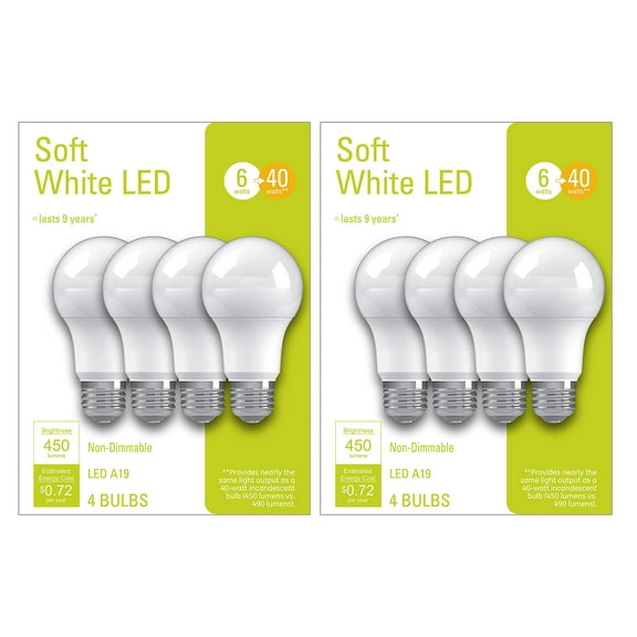 LED Light Bulbs, A19 General Purpose (40-Watt Replacement LED Light Bulbs), 450 Lumen, Medium Base Light Bulbs, Soft White