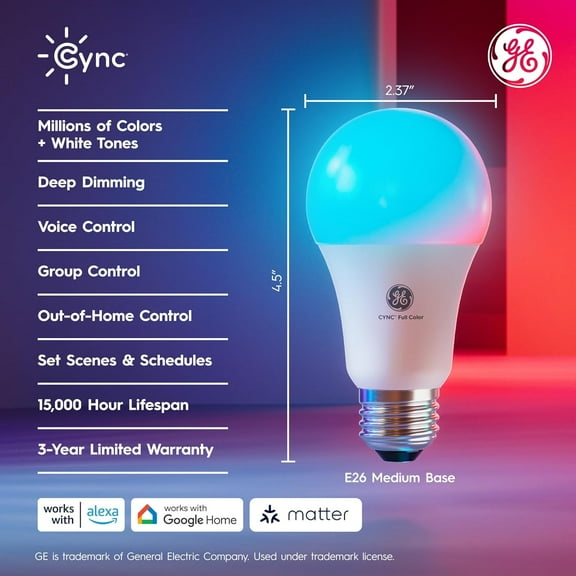 LED Light Bulbs with Color Changing, WiFi Controlled, Compatible with Alexa and  (2 Pack)