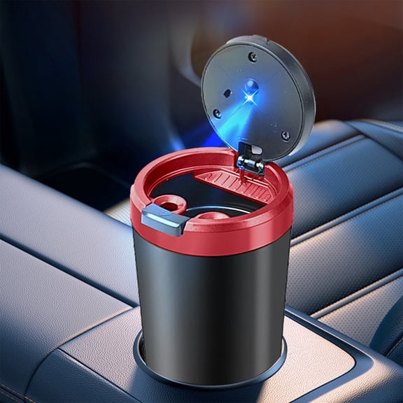 LED Light Car Ashtray Metal Inner Tank Soot Prevention Flame Resistant Heat Insulation Multipurpose Vehicle Home Office Smoking Container