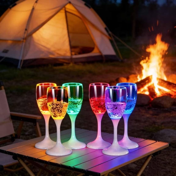 LED Light Up Champagne Flutes - Color Changing Plastic Party Cups, Liquid Activated Glow for Birthday, Wedding, Halloween & Christmas Decor(1set-6pcs)