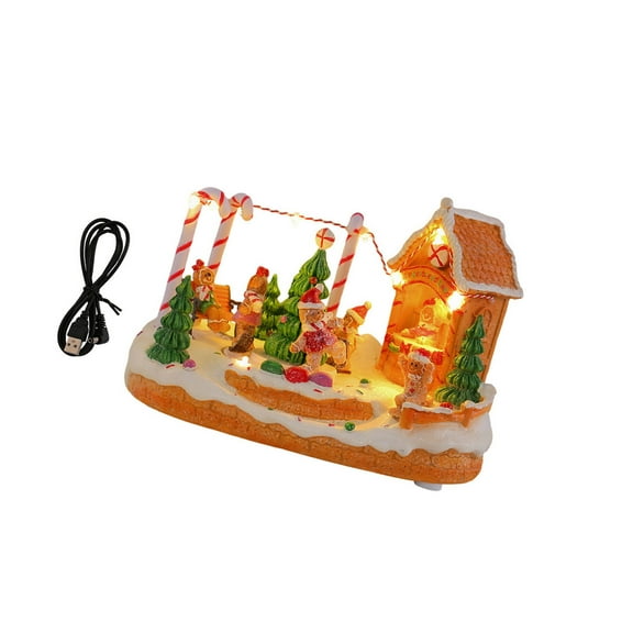 LED Light Christmas Village Scene with Rotating Train Musical Lighted Christmas Collection Figurines for Home Decors