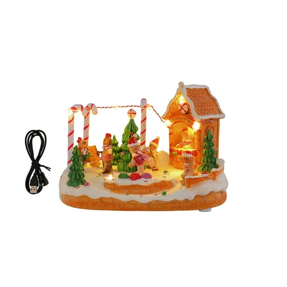 LED Light Christmas Village Scene with Rotating Train Musical Lighted Christmas Collection Figurines for Home Decors