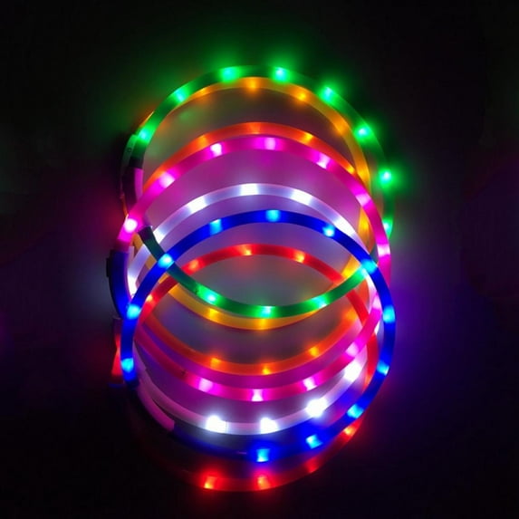 LED Light Collar Dog Collar USB Rechargeable - Adjustable Length Pet Safety Collar for Dogs and Cats - 3 Modes 12 Lights