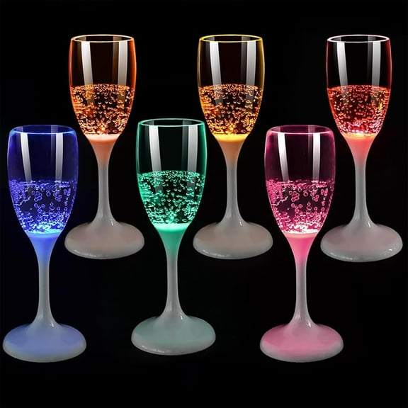 LED Light Up Cups 6 Pack, Glowing Flashing Color Changing Drinkware Set for Parties - Wine Champagne Cocktail Glasses, Battery Operated Reusable Party Supplies for Adults(x)