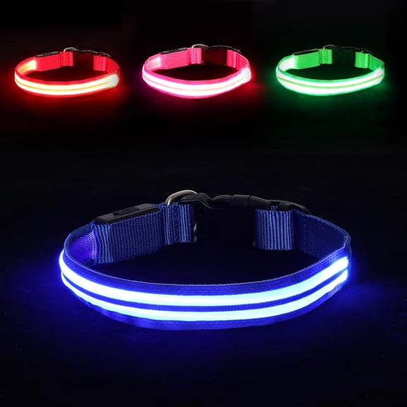 LED Light Up Dog Collar for Night Walking, Rechargeable Safety Glow Illuminated Collar with 3 Flashing Modes, Reflective Adjustable Pet Light for Small Medium Dogs Puppy 15-19" Neck, Green