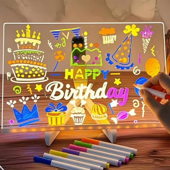 LED Drawing Board, Doodle Glow Drawing Board, LED Note Board with Colors, Personalized Led Note Board with Colors for Home Decor, Office Memo, Party Night Light (11.9*7.9in)