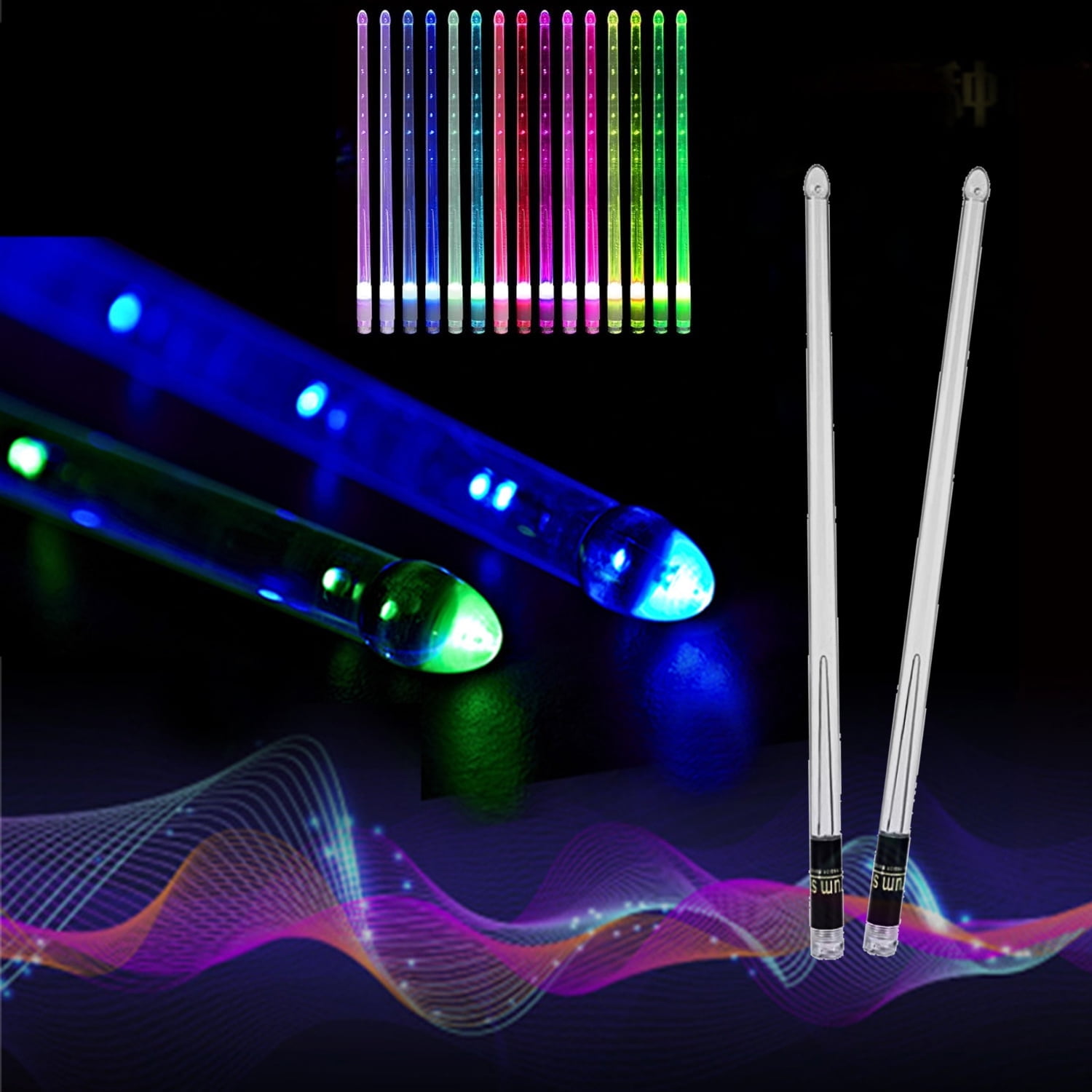 LED Light up Drum sticks, 15 Color Changing Drumsticks, Support USB Charging with Opening Key, Durable Professional Practice Drum Accessories for Kids Adults (2pcs / Pack)