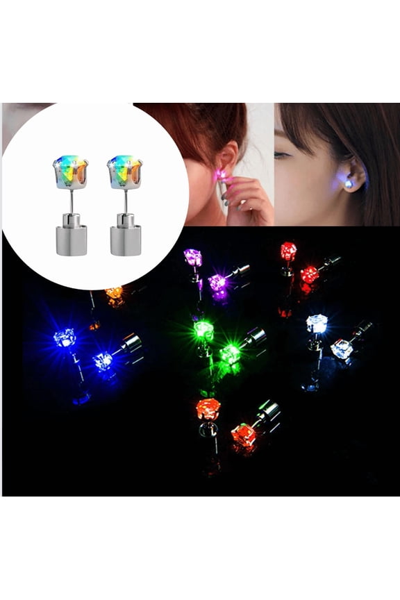 LED Light Up Earrings Luminous Studs Glow in the Dark Jewelry Rave Accessories Nightclub Concert Festival Gear Unique Valentine's Day Gift for Women Party Favors - (Multicolor)&(1 Pairs)