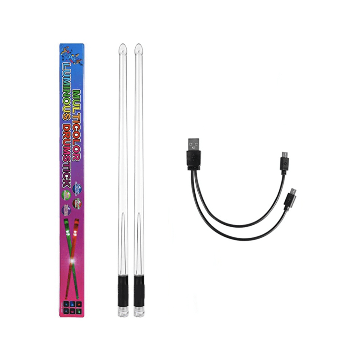 LED Light Emitting Drumsticks 15 Colour Gradient USB Rechargeable