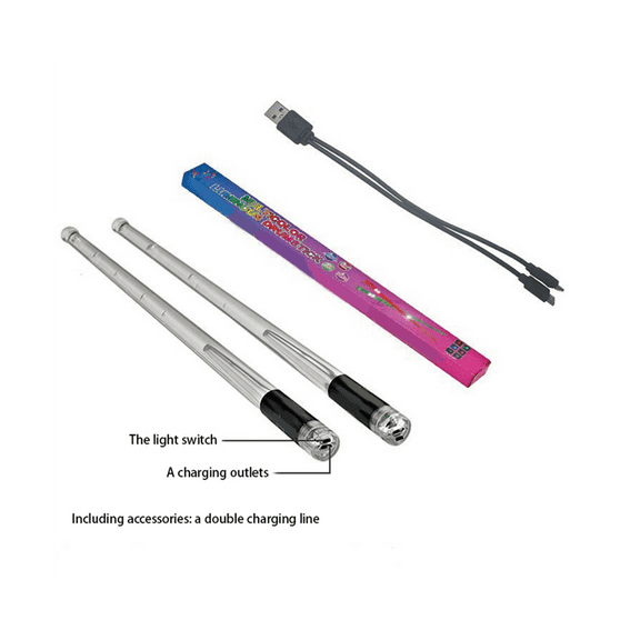 LED Light Emitting Drumsticks 15 Colour Gradient USB Rechargeable+Switch Electronic Drumsticks for Stage Performance
