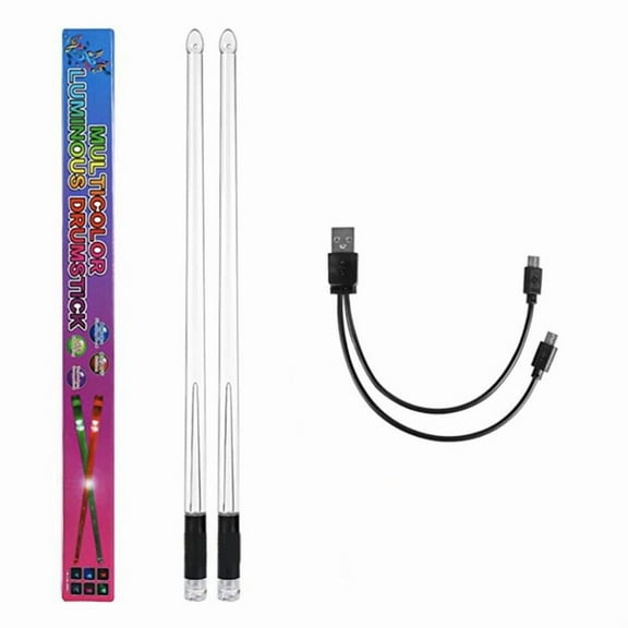 LED Light Emitting Drumsticks 15 Colour Gradient USB Rechargeable+Switch Electronic for Stage Performance