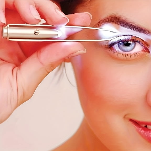LED Light Eyebrow Tweezer - Unscented, Power-Free Stainless Steel Precision Hair Removal Tool with Smart Design, 1pc Portable Makeup Tweezer