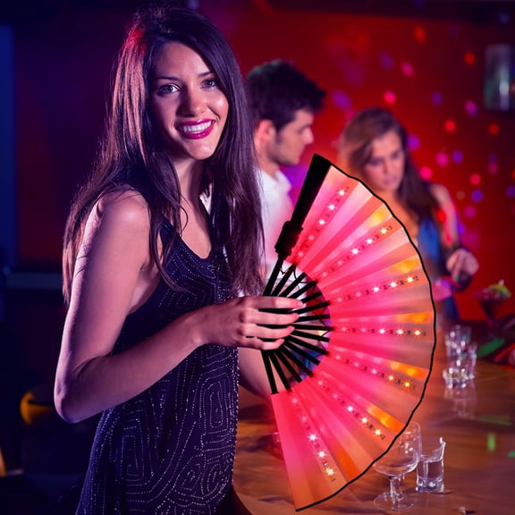 LED Light Up Fan, Glow Fan With Flashing Lights, Folding Party Dance Fan For Raves, Concerts, Performances, Battery Operated Light Up Props (Battery Not Included)