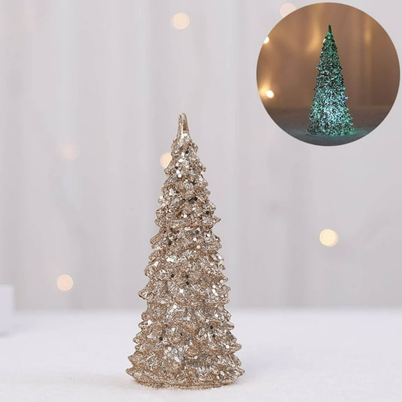 LED Light Up Glitter Acrylic Christmas Tree Figurines (Gold, Silver, White) – Decorative Lighted Tabletop Shelf Sitter - Xmas Party Winter Table Mantel Home Decor