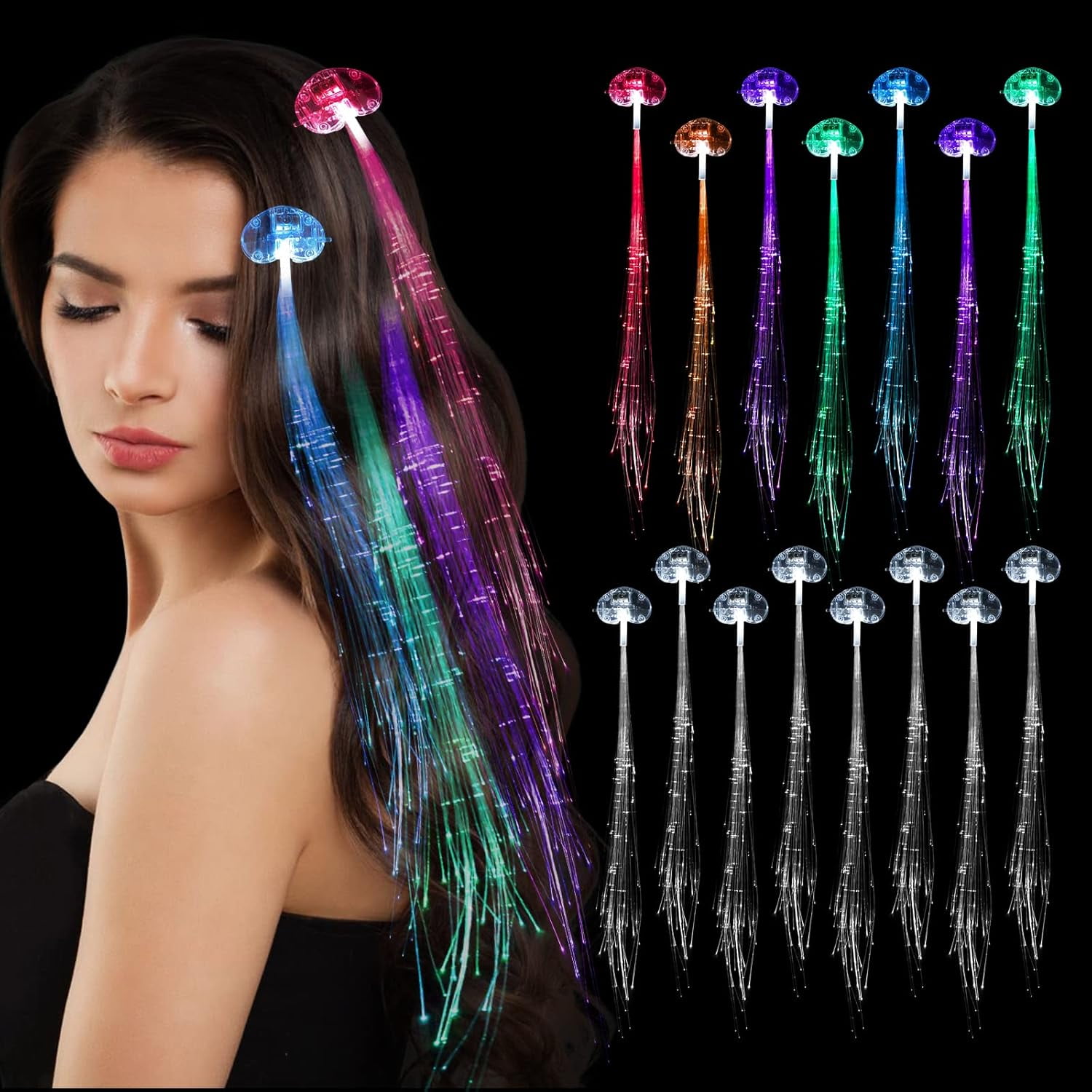 LED Light Up Hair Clips -25 Pack Glow in the Dark Party Supplies Bar Dancing Hairpin Hair Accessories Women Girls Braid Extension Clips for Festival Halloween Christmas Birthday