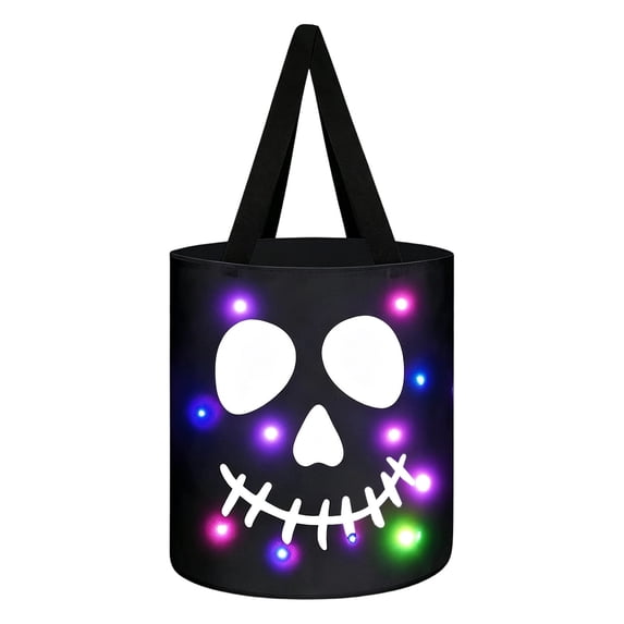 LED Light up Halloween Bucket Pumpkin Candy Bag Multipurpose Reusable Lighted Goodie Gift Tote Bag with Handles for Halloween Party Favor Supplies (Green)