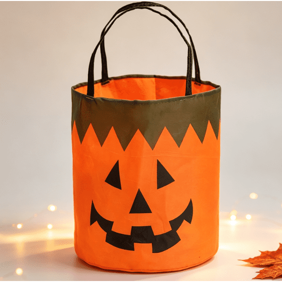 LED Light Halloween Candy Bags, Light Up Multipurpose Halloween Trick or Treat Bucket with Pumpkin Smile Face, Multipurpose Reusable Halloween Basket Birthday Party Goodie (Green Rim)