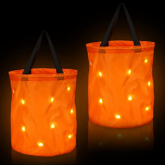LED Light Up Halloween Trick or Treat Bags, Glow-in-Dark Candy Bags with LED Lights, Durable Halloween Party Decor, Gift Bags for Thanksgiving Day & Theme Events