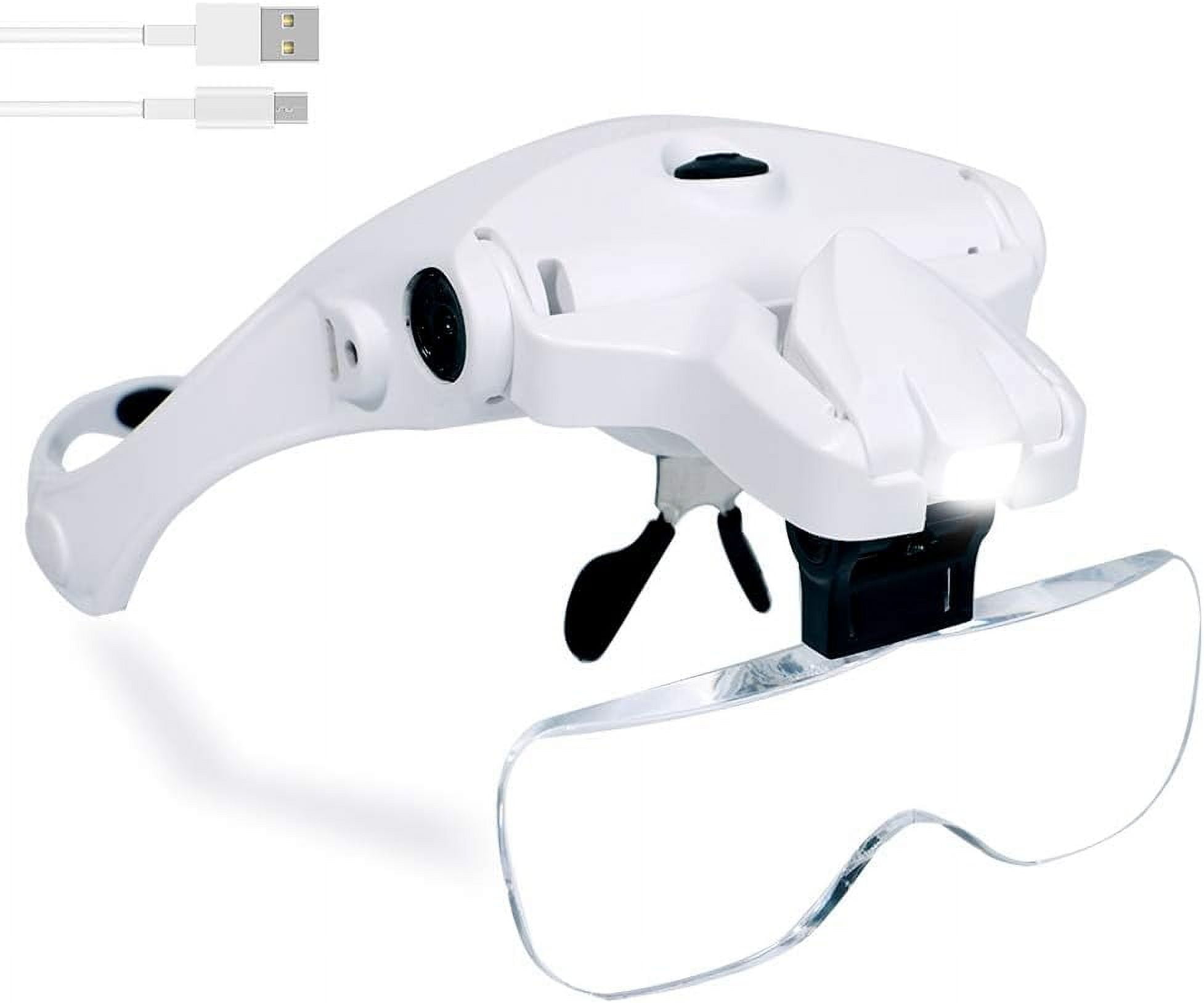 LED Light Headband Magnifier, USB Charging Hands-free Glass for Lightweight & Comfortable Multi-Function Magnifier Experience