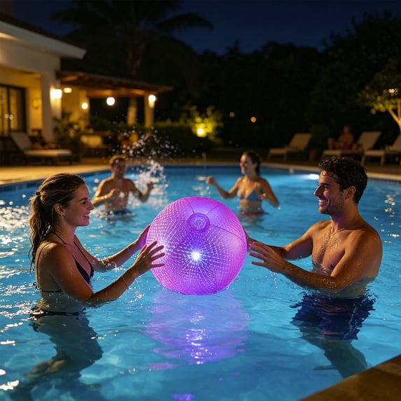 LED Light Up Inflatable Beach Ball, IP68 Waterproof Glow In The Dark Floating Pool Toy, Colorful Light Ball For Pool Party Indoor Outdoor Night Game Decor