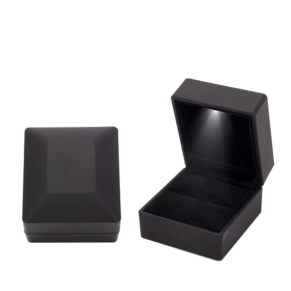 LED Light Jewelry Box Velvet Engagement Ring Case with Built-in Lighting for Proposals Weddings and Special Gift Giving Black Matte 2x2x2 Inch