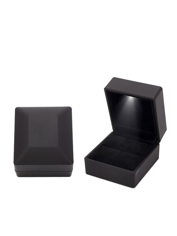 LED Light Jewelry Box Velvet Engagement Ring Case with Built-in Lighting for Proposals Weddings and Special Gift Giving Black Matte 2x2x2 Inch