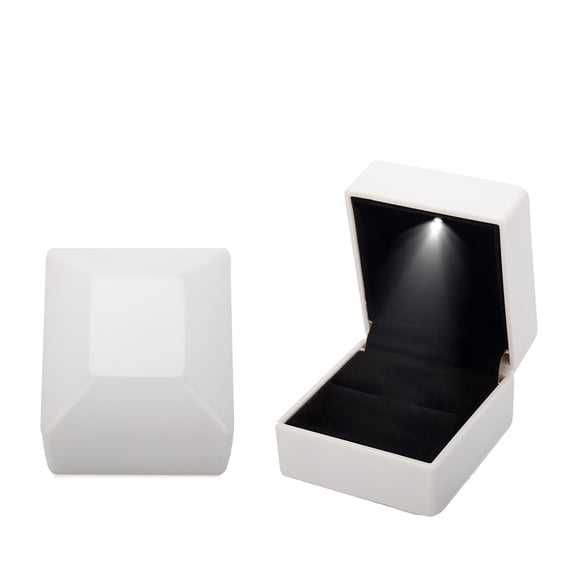 LED Light Jewelry Box Velvet Engagement Ring Case with Built-in Lighting for Proposals Weddings and Special Gift Giving White Piano 2x2x2 Inch