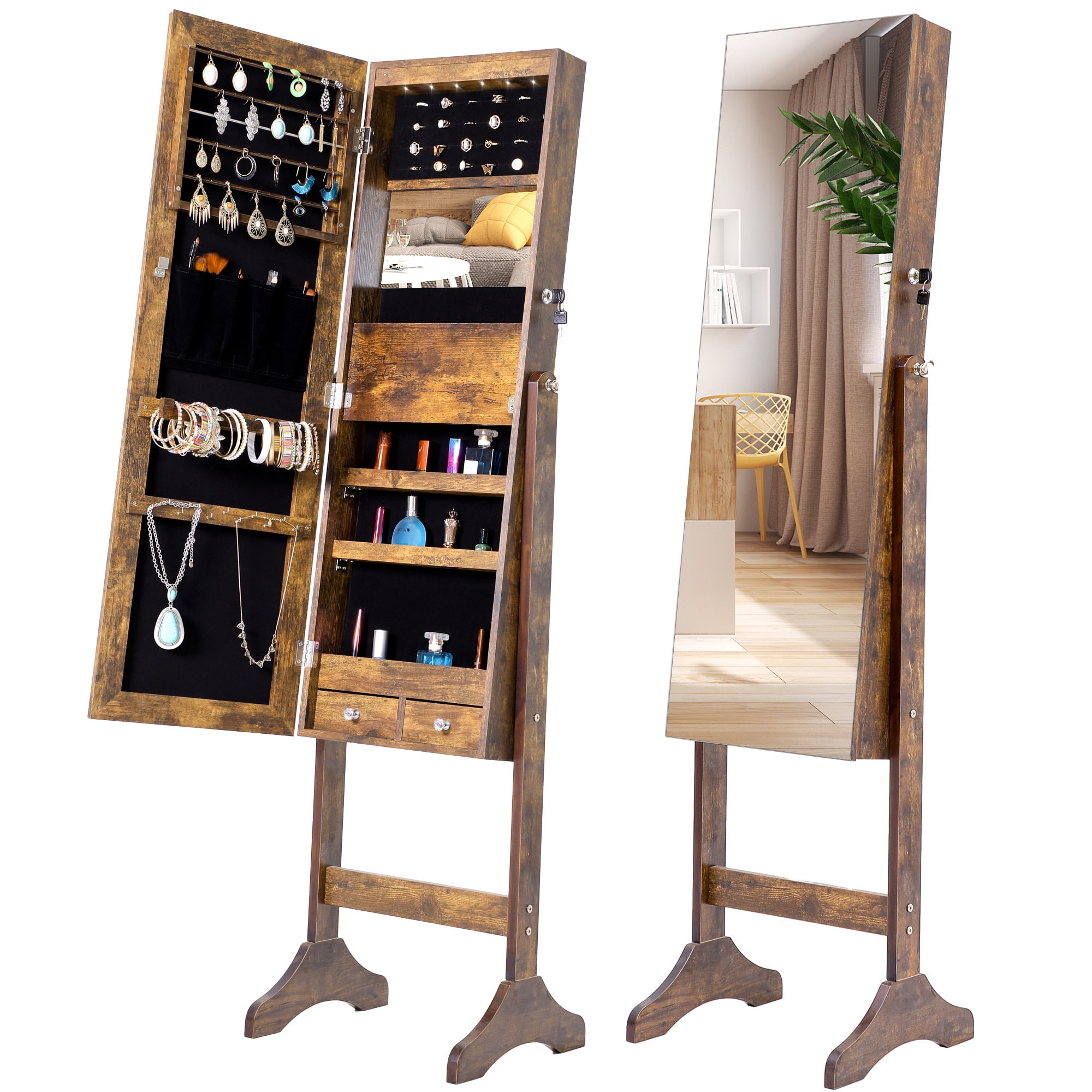 Full Length Mirror Jewelry Cabinet Jewelry Makeup Organizer with